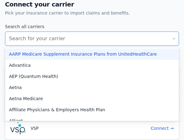 Choose Payer (dropdown)