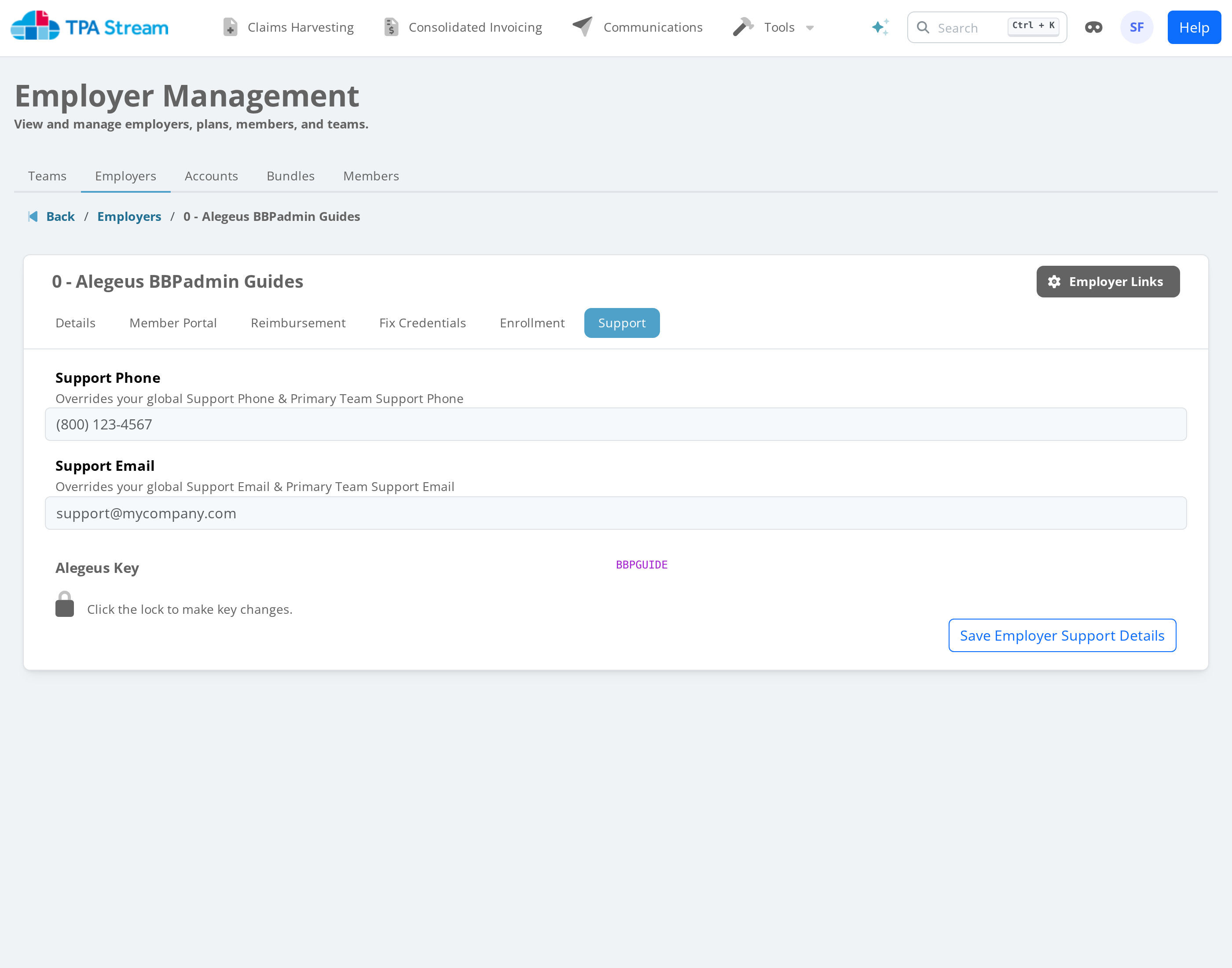 Employer Key Page
